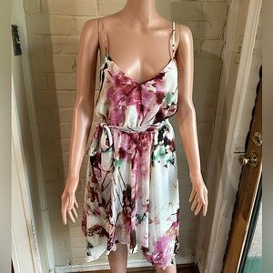Guess size medium cream pink and green multi colored summer floral flowy dress